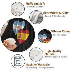 Argentina Spain Flag Two Hearts Graphic Throw Blanket Dual Argentine Spanish Heritage Love Pride