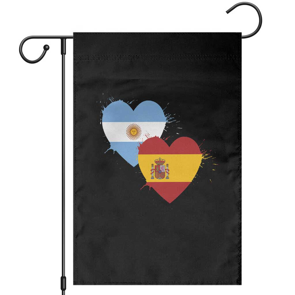 Argentina Spain Flag Two Hearts Graphic Garden Flag Dual Argentine Spanish Heritage Love Pride TS02 Black Print Your Wear