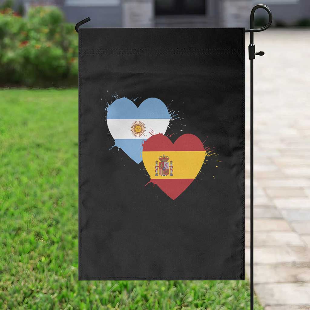 Argentina Spain Flag Two Hearts Graphic Garden Flag Dual Argentine Spanish Heritage Love Pride