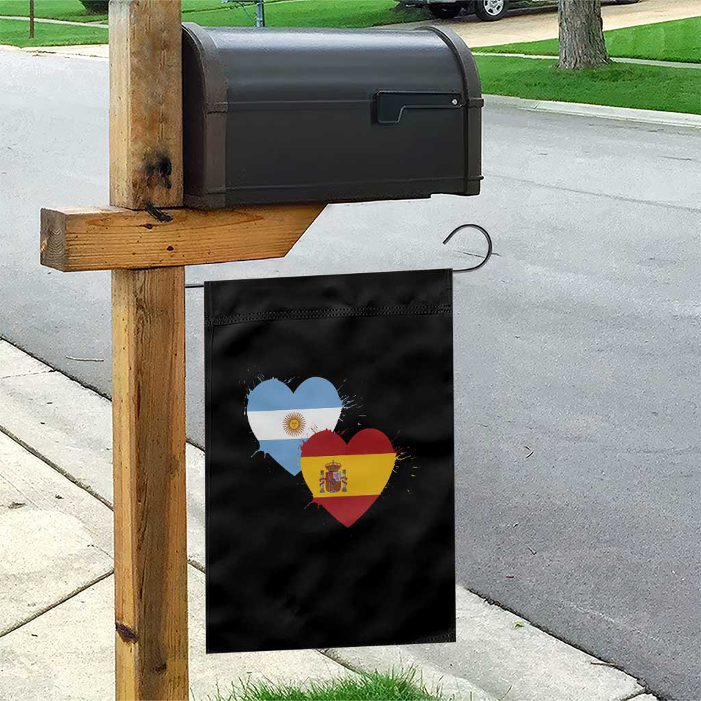 Argentina Spain Flag Two Hearts Graphic Garden Flag Dual Argentine Spanish Heritage Love Pride