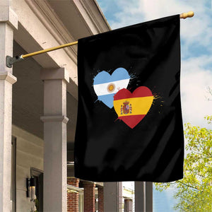 Argentina Spain Flag Two Hearts Graphic Garden Flag Dual Argentine Spanish Heritage Love Pride