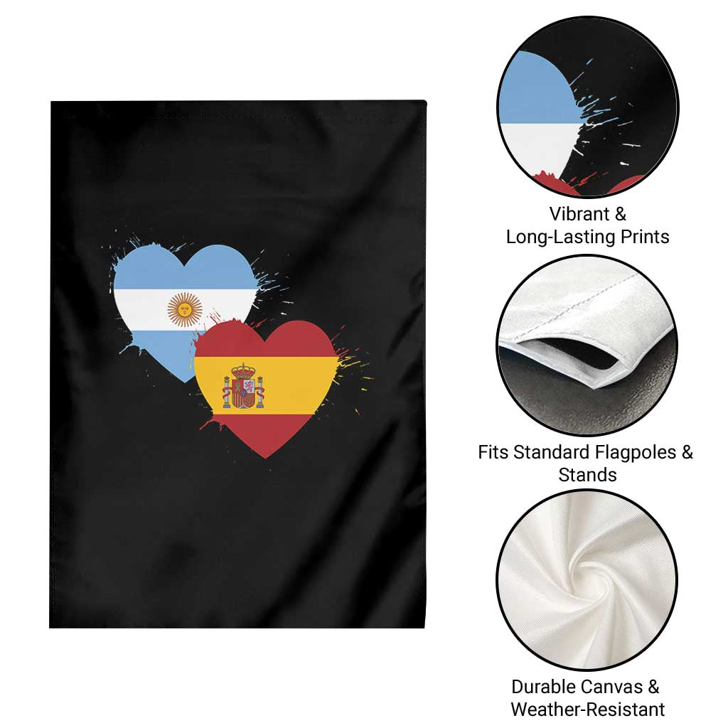 Argentina Spain Flag Two Hearts Graphic Garden Flag Dual Argentine Spanish Heritage Love Pride