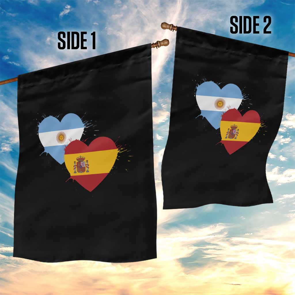 Argentina Spain Flag Two Hearts Graphic Garden Flag Dual Argentine Spanish Heritage Love Pride