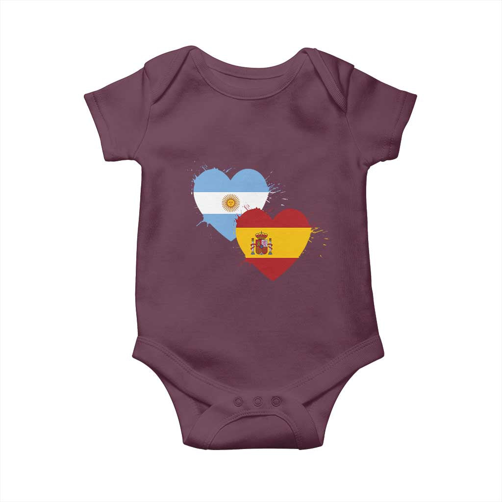 Argentina Spain Flag Two Hearts Graphic Baby Onesie Dual Argentine Spanish Heritage Love Pride