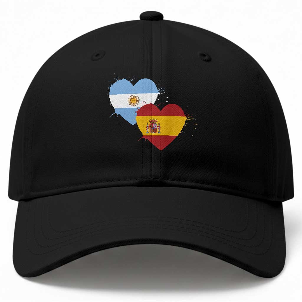 Argentina Spain Flag Two Hearts Graphic Baseball Cap Dual Argentine Spanish Heritage Love Pride TS02 Print Your Wear