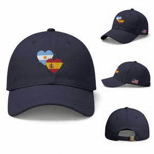 Argentina Spain Flag Two Hearts Graphic Baseball Cap Dual Argentine Spanish Heritage Love Pride