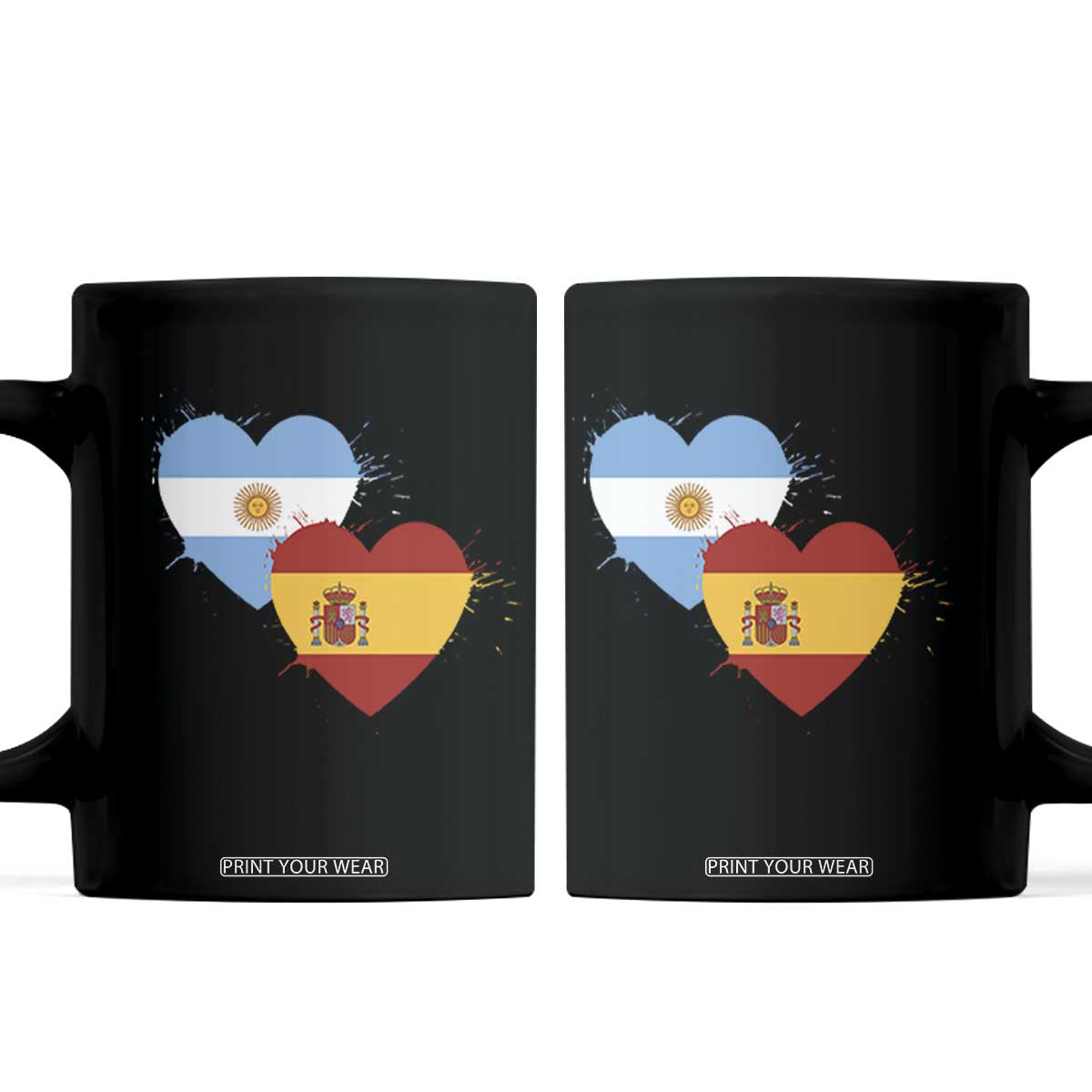 Argentina Spain Flag Two Hearts Graphic Coffee Mug Dual Argentine Spanish Heritage Love Pride