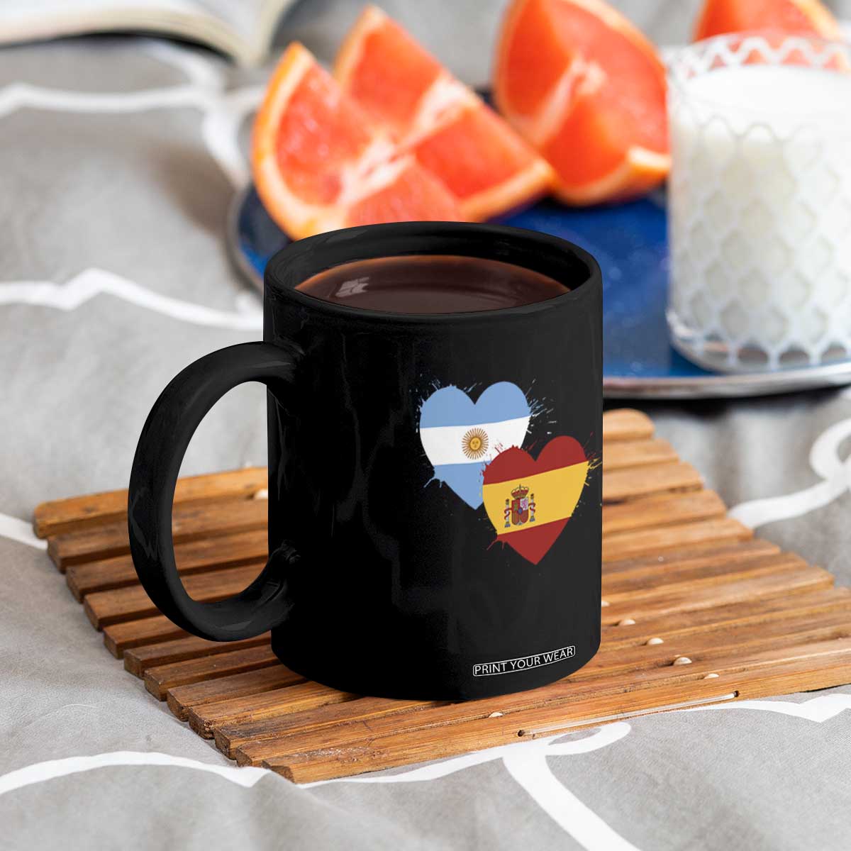 Argentina Spain Flag Two Hearts Graphic Coffee Mug Dual Argentine Spanish Heritage Love Pride