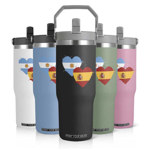 Argentina Spain Flag Two Hearts Graphic Flip Straw Tumbler Dual Argentine Spanish Heritage Love Pride