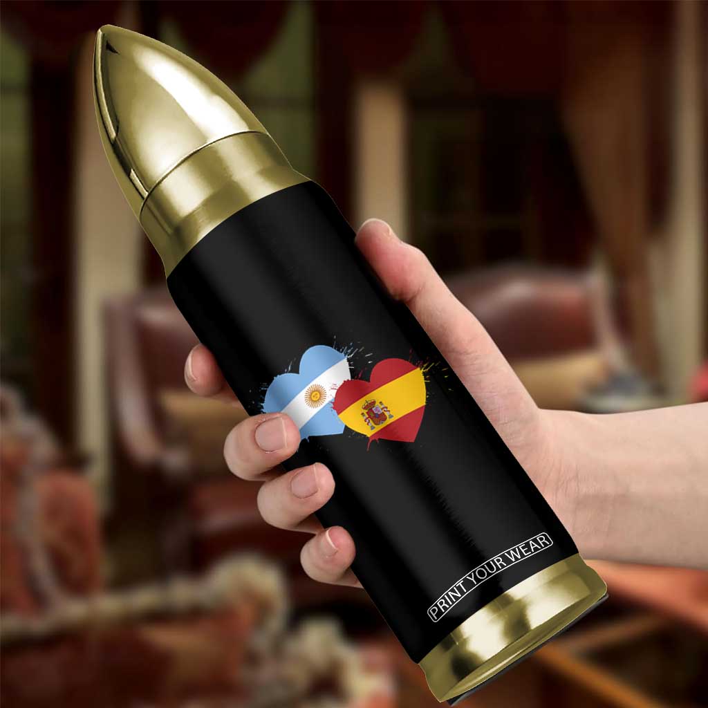 Argentina Spain Flag Two Hearts Graphic Bullet Tumbler Dual Argentine Spanish Heritage Love Pride