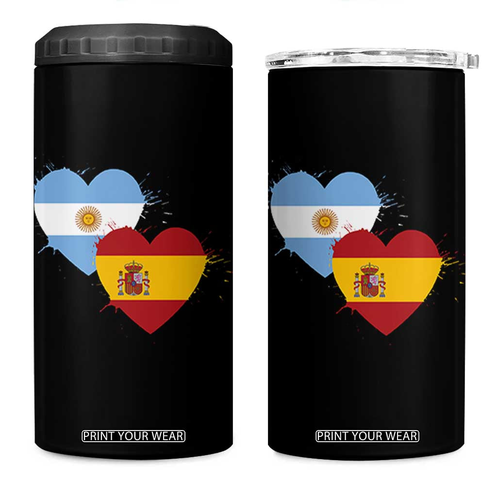 Argentina Spain Flag Two Hearts Graphic 4 in 1 Can Cooler Tumbler Dual Argentine Spanish Heritage Love Pride