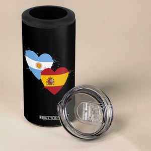 Argentina Spain Flag Two Hearts Graphic 4 in 1 Can Cooler Tumbler Dual Argentine Spanish Heritage Love Pride