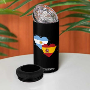 Argentina Spain Flag Two Hearts Graphic 4 in 1 Can Cooler Tumbler Dual Argentine Spanish Heritage Love Pride