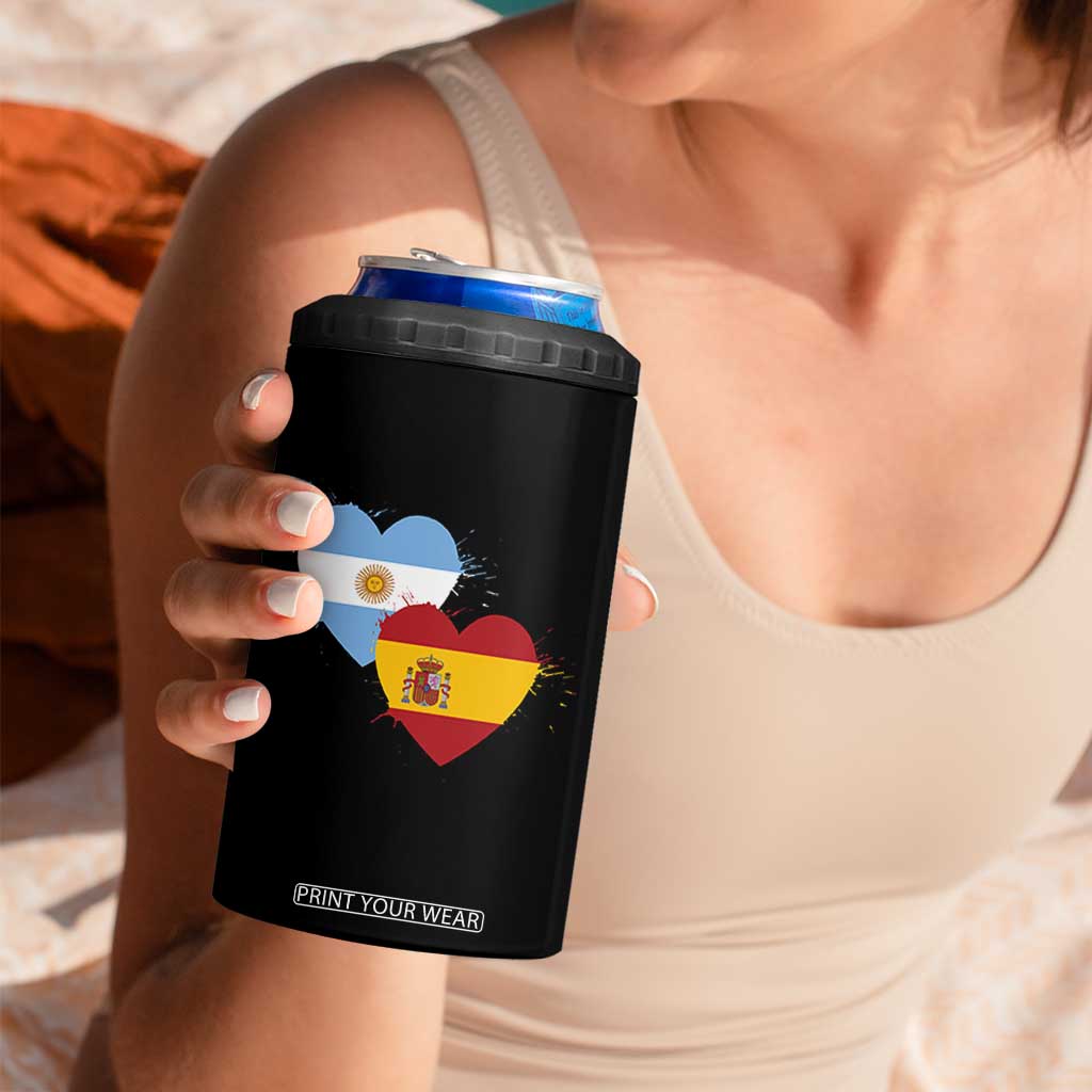 Argentina Spain Flag Two Hearts Graphic 4 in 1 Can Cooler Tumbler Dual Argentine Spanish Heritage Love Pride