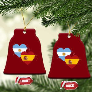Argentina Spain Flag Two Hearts Graphic Ceramic Ornament Dual Argentine Spanish Heritage Love Pride