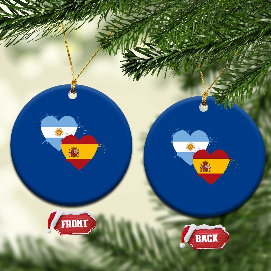 Argentina Spain Flag Two Hearts Graphic Ceramic Ornament Dual Argentine Spanish Heritage Love Pride