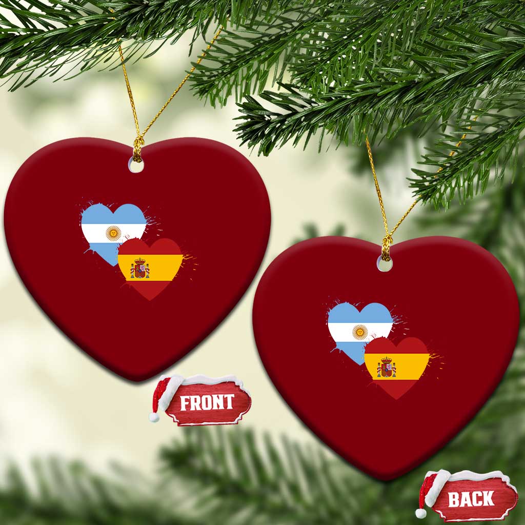 Argentina Spain Flag Two Hearts Graphic Ceramic Ornament Dual Argentine Spanish Heritage Love Pride