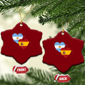 Argentina Spain Flag Two Hearts Graphic Ceramic Ornament Dual Argentine Spanish Heritage Love Pride