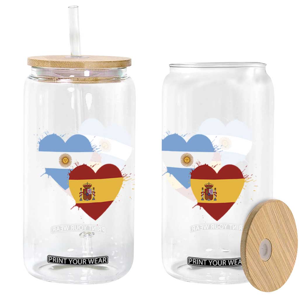 Argentina Spain Flag Two Hearts Graphic Glass Can Dual Argentine Spanish Heritage Love Pride