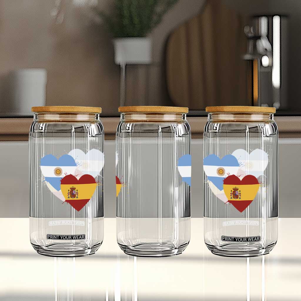 Argentina Spain Flag Two Hearts Graphic Glass Can Dual Argentine Spanish Heritage Love Pride
