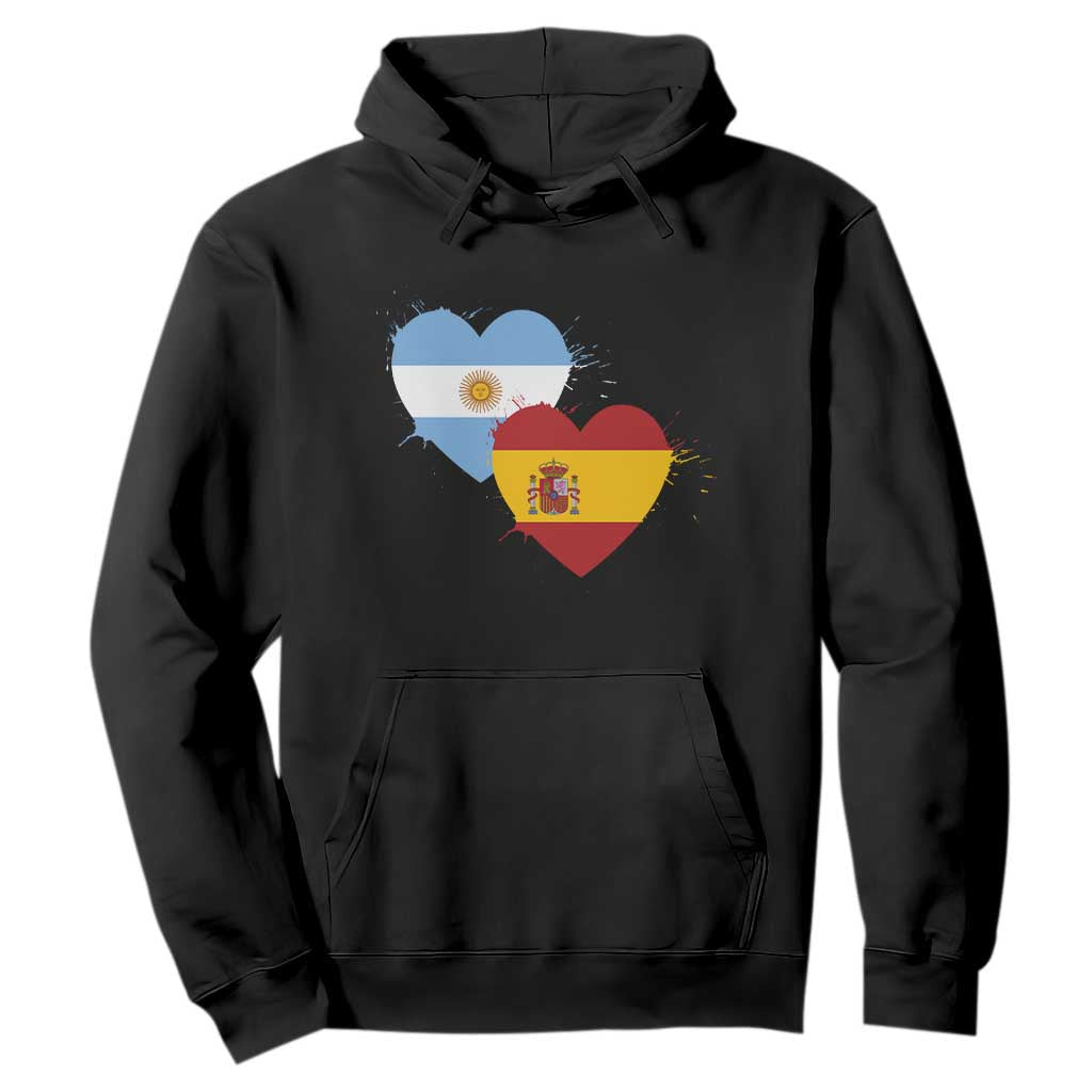 Argentina Spain Flag Two Hearts Graphic Hoodie Dual Argentine Spanish Heritage Love Pride