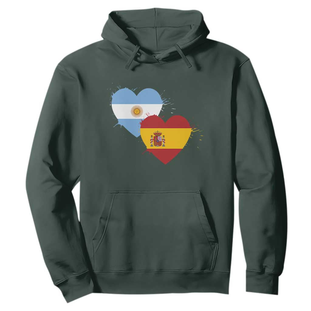 Argentina Spain Flag Two Hearts Graphic Hoodie Dual Argentine Spanish Heritage Love Pride
