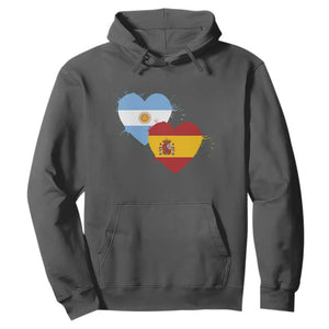 Argentina Spain Flag Two Hearts Graphic Hoodie Dual Argentine Spanish Heritage Love Pride