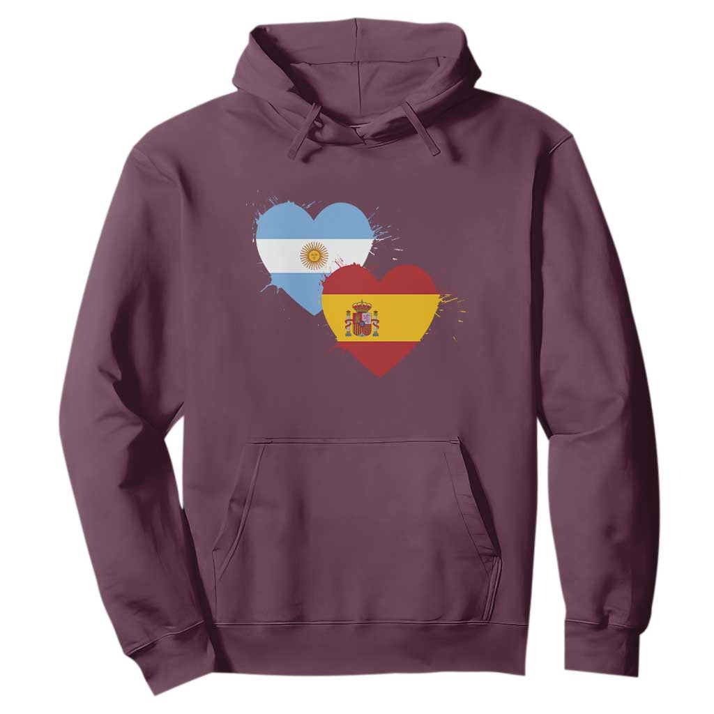 Argentina Spain Flag Two Hearts Graphic Hoodie Dual Argentine Spanish Heritage Love Pride