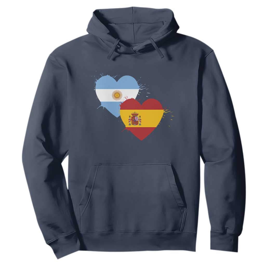 Argentina Spain Flag Two Hearts Graphic Hoodie Dual Argentine Spanish Heritage Love Pride