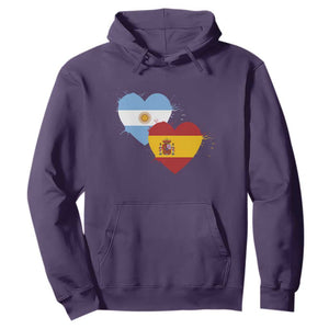 Argentina Spain Flag Two Hearts Graphic Hoodie Dual Argentine Spanish Heritage Love Pride