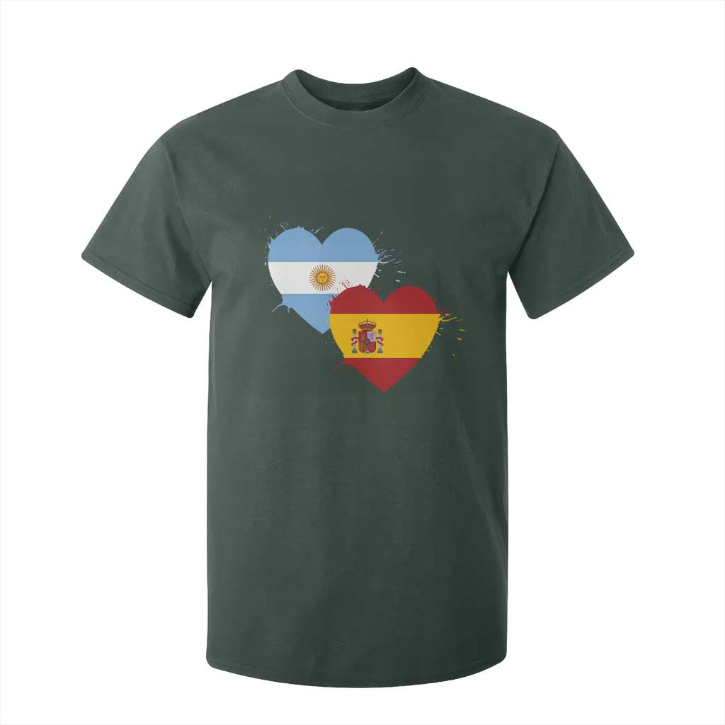 Argentina Spain Flag Two Hearts Graphic T Shirt For Kid Dual Argentine Spanish Heritage Love Pride