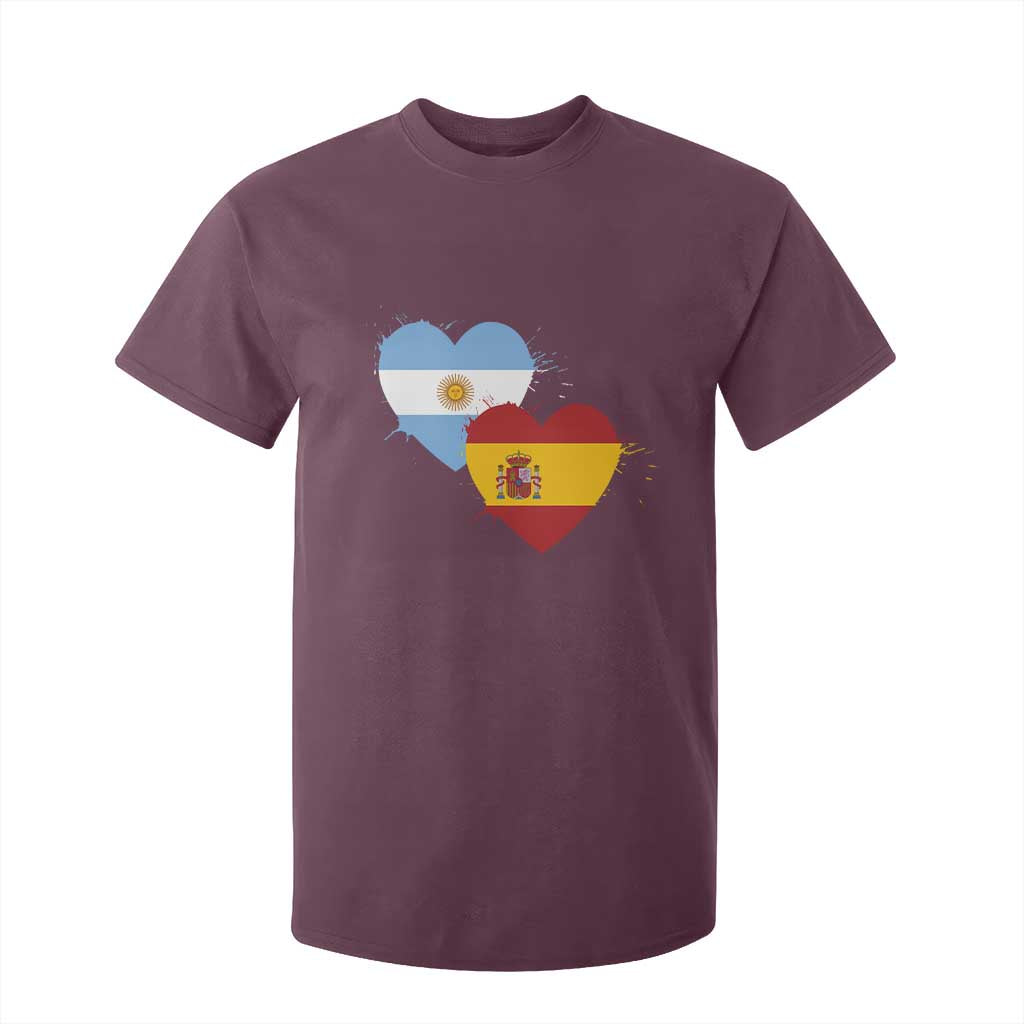 Argentina Spain Flag Two Hearts Graphic T Shirt For Kid Dual Argentine Spanish Heritage Love Pride