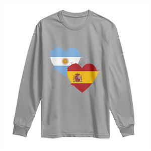 Argentina Spain Flag Two Hearts Graphic Long Sleeve Shirt Dual Argentine Spanish Heritage Love Pride