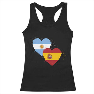 Argentina Spain Flag Two Hearts Graphic Racerback Tank Top Dual Argentine Spanish Heritage Love Pride