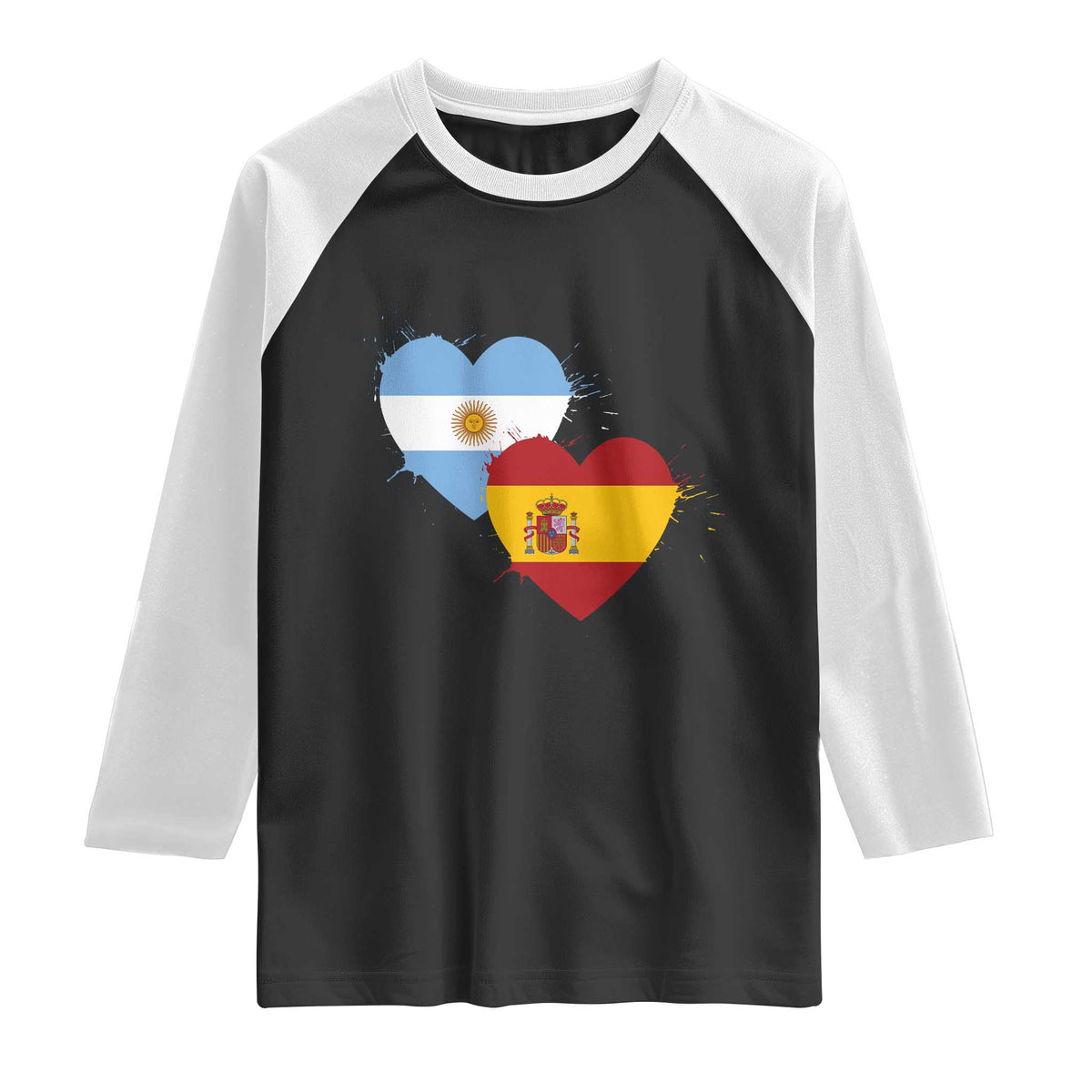 Argentina Spain Flag Two Hearts Graphic Raglan Shirt Dual Argentine Spanish Heritage Love Pride
