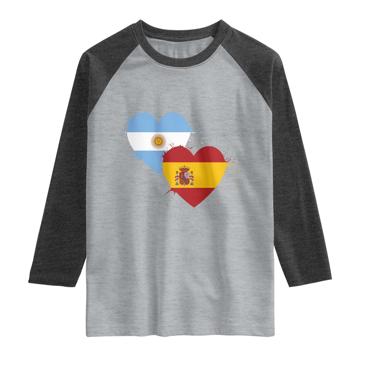 Argentina Spain Flag Two Hearts Graphic Raglan Shirt Dual Argentine Spanish Heritage Love Pride