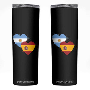 Argentina Spain Flag Two Hearts Graphic Skinny Tumbler Dual Argentine Spanish Heritage Love Pride