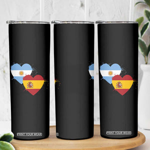 Argentina Spain Flag Two Hearts Graphic Skinny Tumbler Dual Argentine Spanish Heritage Love Pride