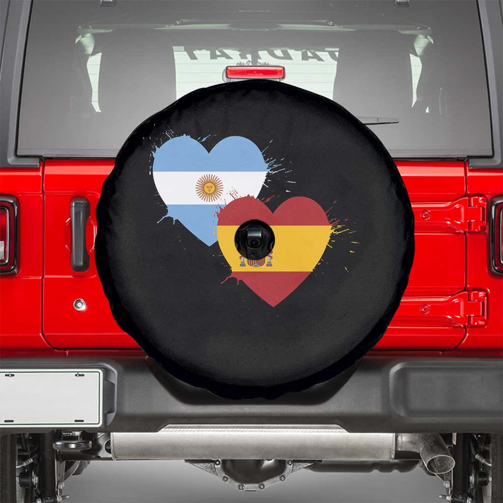 Argentina Spain Flag Two Hearts Graphic Spare Tire Cover Dual Argentine Spanish Heritage Love Pride