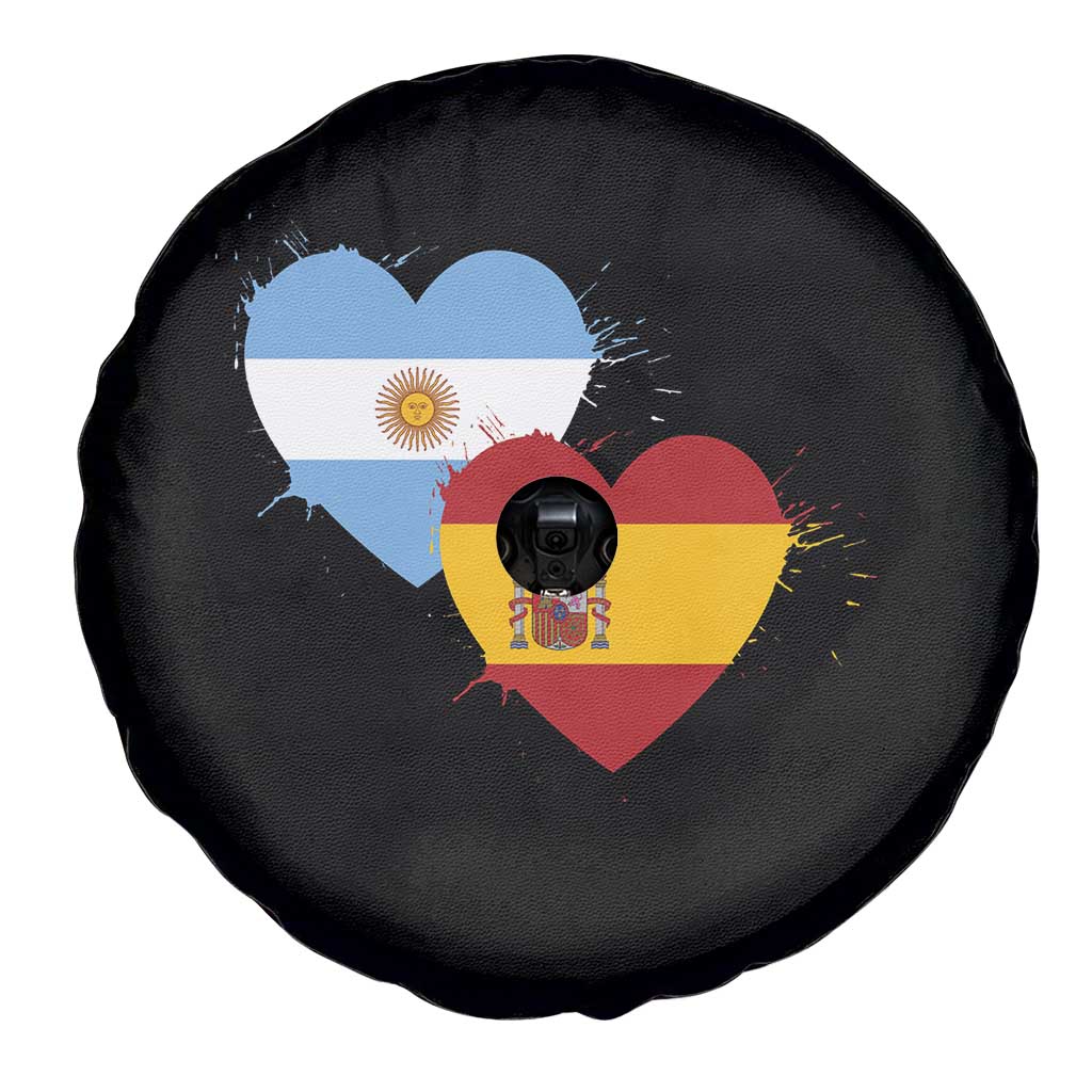 Argentina Spain Flag Two Hearts Graphic Spare Tire Cover Dual Argentine Spanish Heritage Love Pride