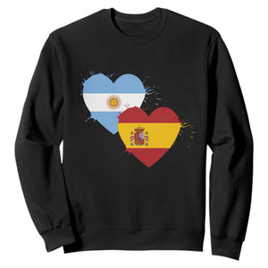 Argentina Spain Flag Two Hearts Graphic Sweatshirt Dual Argentine Spanish Heritage Love Pride