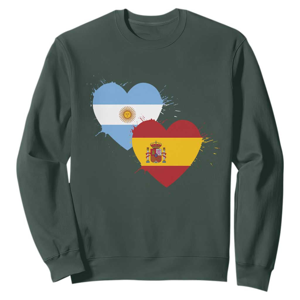 Argentina Spain Flag Two Hearts Graphic Sweatshirt Dual Argentine Spanish Heritage Love Pride