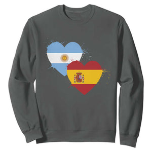 Argentina Spain Flag Two Hearts Graphic Sweatshirt Dual Argentine Spanish Heritage Love Pride
