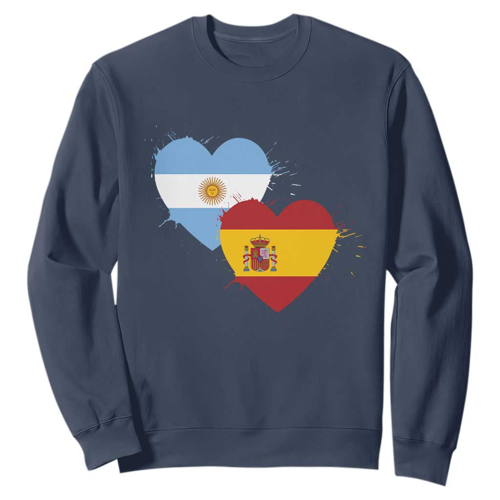 Argentina Spain Flag Two Hearts Graphic Sweatshirt Dual Argentine Spanish Heritage Love Pride
