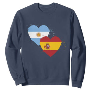 Argentina Spain Flag Two Hearts Graphic Sweatshirt Dual Argentine Spanish Heritage Love Pride