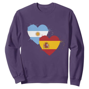 Argentina Spain Flag Two Hearts Graphic Sweatshirt Dual Argentine Spanish Heritage Love Pride