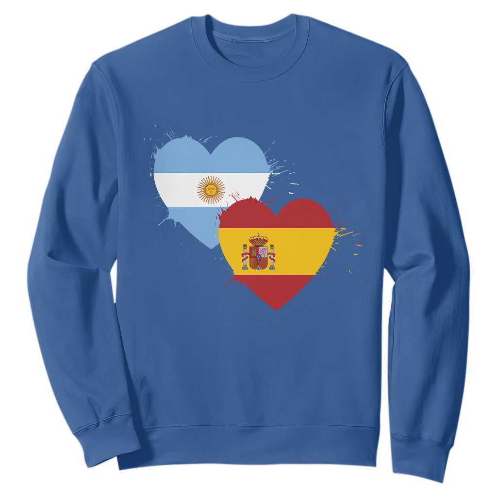 Argentina Spain Flag Two Hearts Graphic Sweatshirt Dual Argentine Spanish Heritage Love Pride