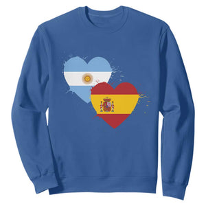 Argentina Spain Flag Two Hearts Graphic Sweatshirt Dual Argentine Spanish Heritage Love Pride