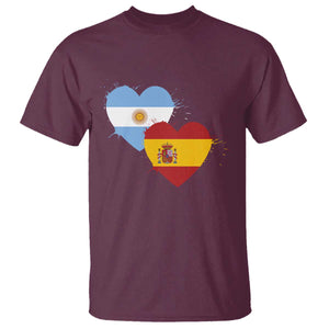 Argentina Spain Flag Two Hearts Graphic T Shirt Dual Argentine Spanish Heritage Love Pride