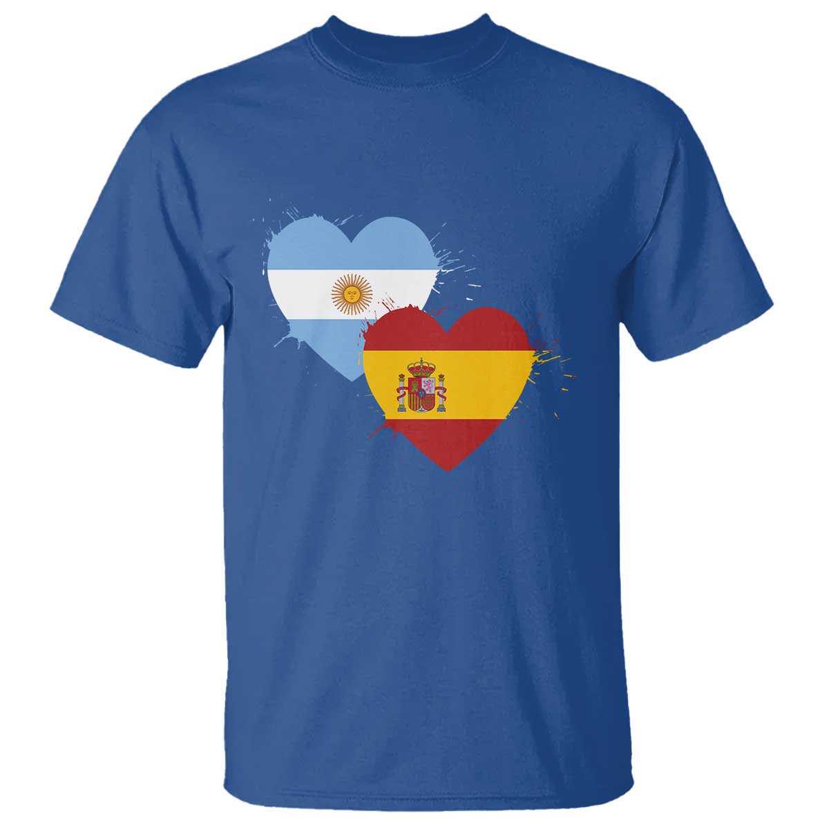 Argentina Spain Flag Two Hearts Graphic T Shirt Dual Argentine Spanish Heritage Love Pride